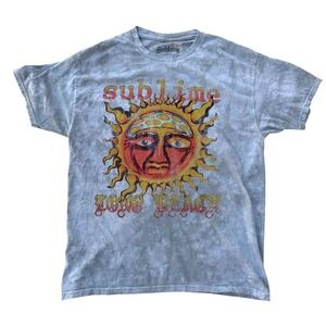 Sublime Long Beach Sun Logo Tie Dye Graphic T-Shirt Mens Large Blue Grey